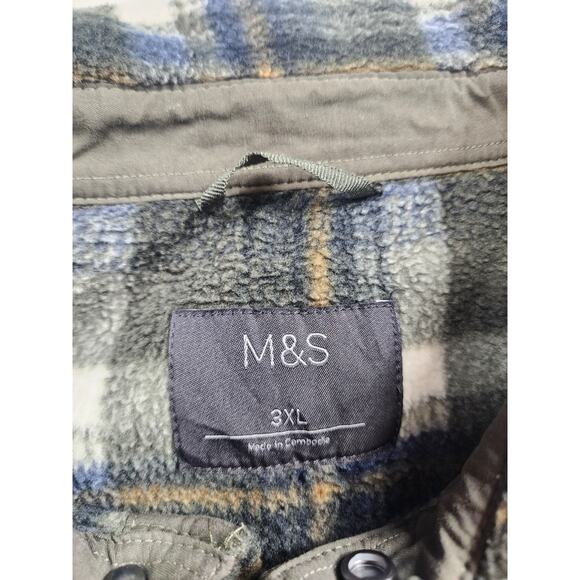 Marks Spencer M&S Fleece Jacquard Check Overshirt 3XL Flannel Shirt Jacket Snap - Picture 3 of 16